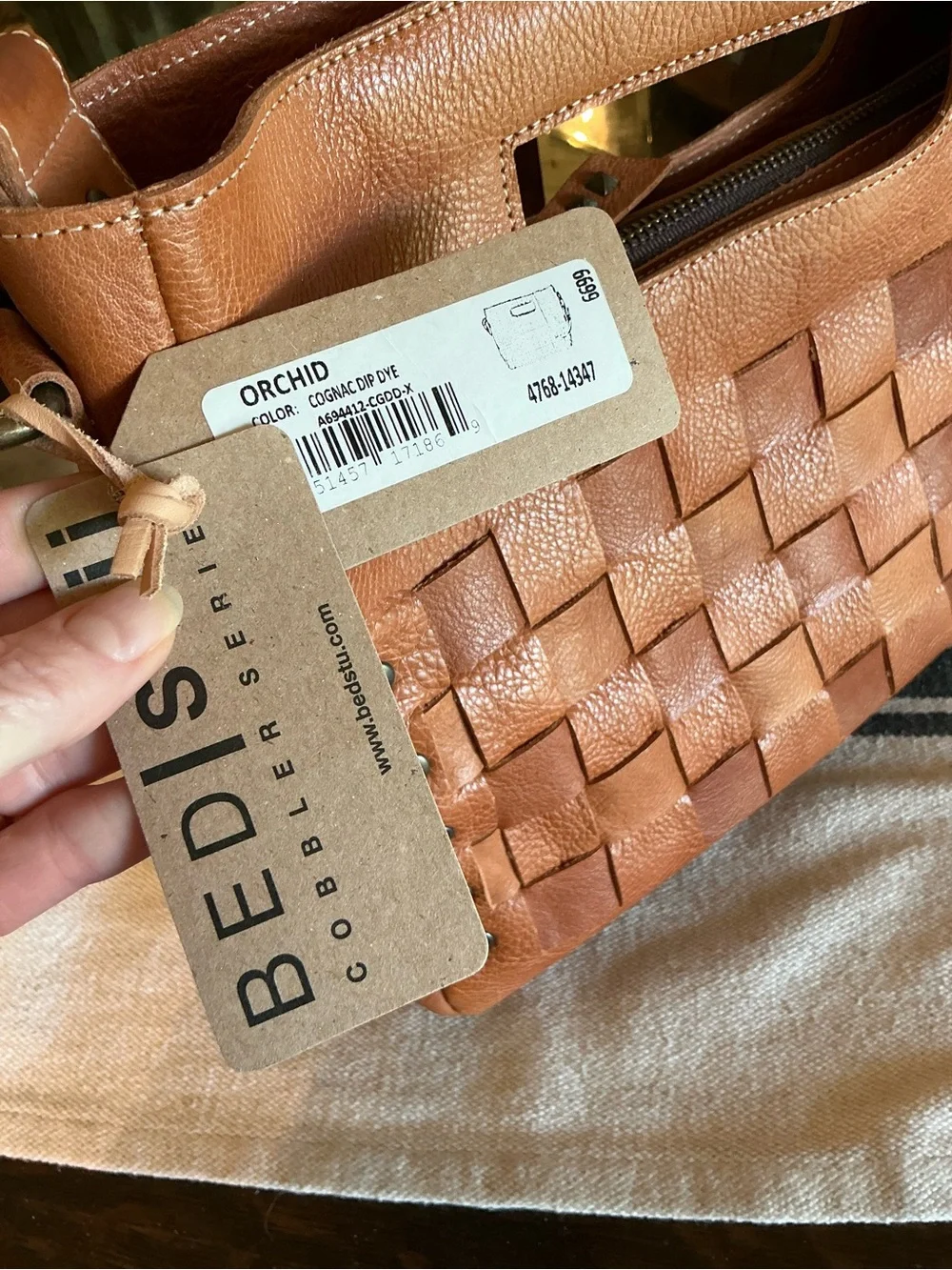 NWT Bed Stu Orchid Leather Satchel Handbag Crossbody Bag Cognac Dip Dye MSRP 280